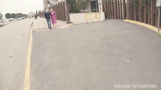 Huge natural tits blonde babe banged by two men in her room, with cum in mouth.