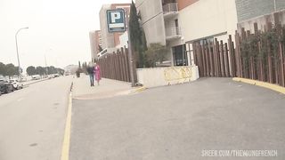 Huge natural tits blonde babe banged by two men in her room, with cum in mouth.