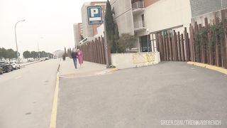 Huge natural tits blonde babe banged by two men in her room, with cum in mouth.