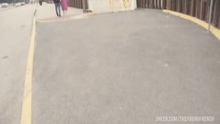 Huge natural tits blonde babe banged by two men in her room, with cum in mouth.