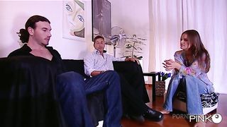 Super horny slut takes two cocks