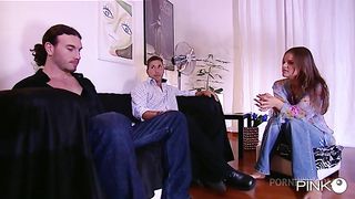 Super horny slut takes two cocks