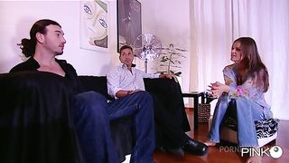 Super horny slut takes two cocks