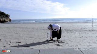 Chubby spanish blonde babe fucked in the ass at the beach