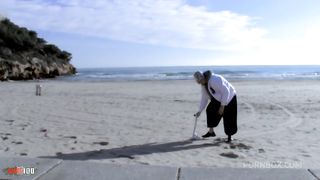 Chubby spanish blonde babe fucked in the ass at the beach