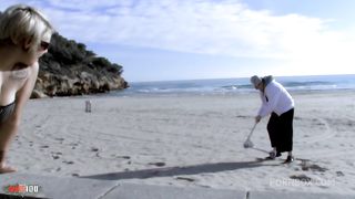 Chubby spanish blonde babe fucked in the ass at the beach