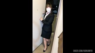 POV: Japanese OL gives head and takes a deep creampie