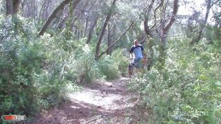 Skinny french brunette anal fucking in the woods with double penetration