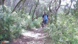 Skinny french brunette anal fucking in the woods with double penetration