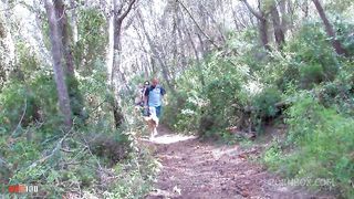 Skinny french brunette anal fucking in the woods with double penetration