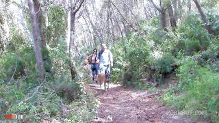 Skinny french brunette anal fucking in the woods with double penetration