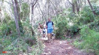 Skinny french brunette anal fucking in the woods with double penetration