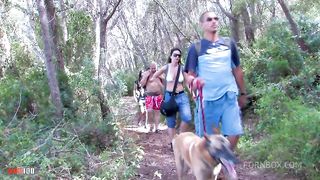 Skinny french brunette anal fucking in the woods with double penetration