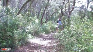 Skinny french brunette anal fucking in the woods with double penetration